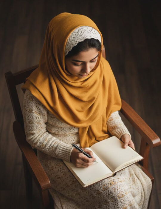 Muslim Woman Writing Ramadan Goals